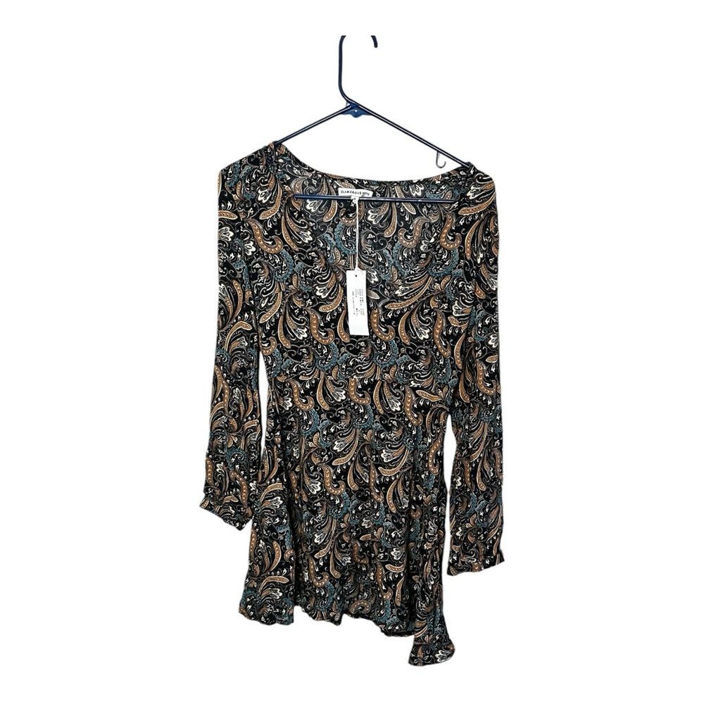 NWT Glamorous Petite Skater Dress With Fluted Sleeves Paisley Boho size 8